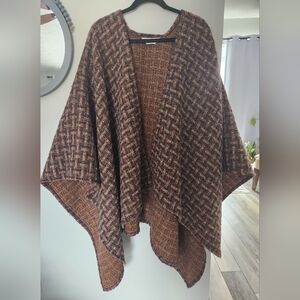 Vintage Orvis Plaid Cape Poncho Wrap Shawl Textured Woven Tweed Fabric